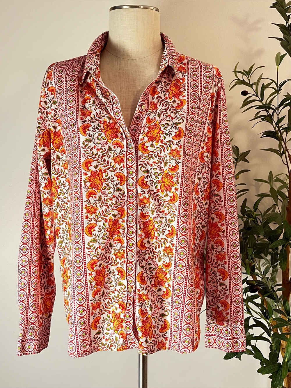 Lucky Brand Floral Button-Up Shirt - Pink & Orange